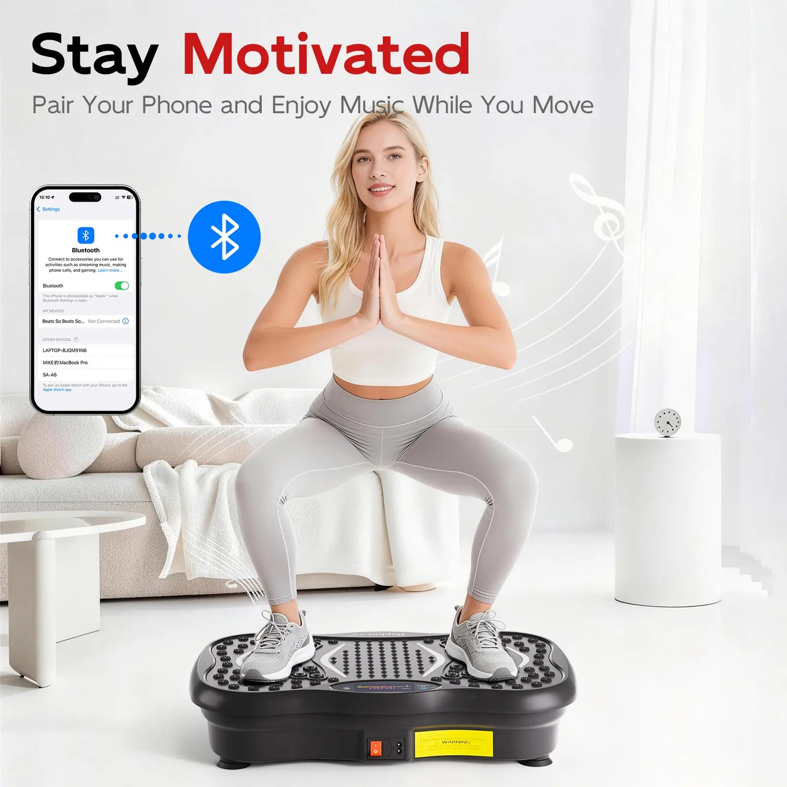 Hophorse High-Power Vibration Plate Exercise Machine Oscillating Plate 300 Lbs Weight Capacity Bluetooth Remote Control 3-In-1 Indoor Home Gym Fitness Equipment with 2 Resistance Bands