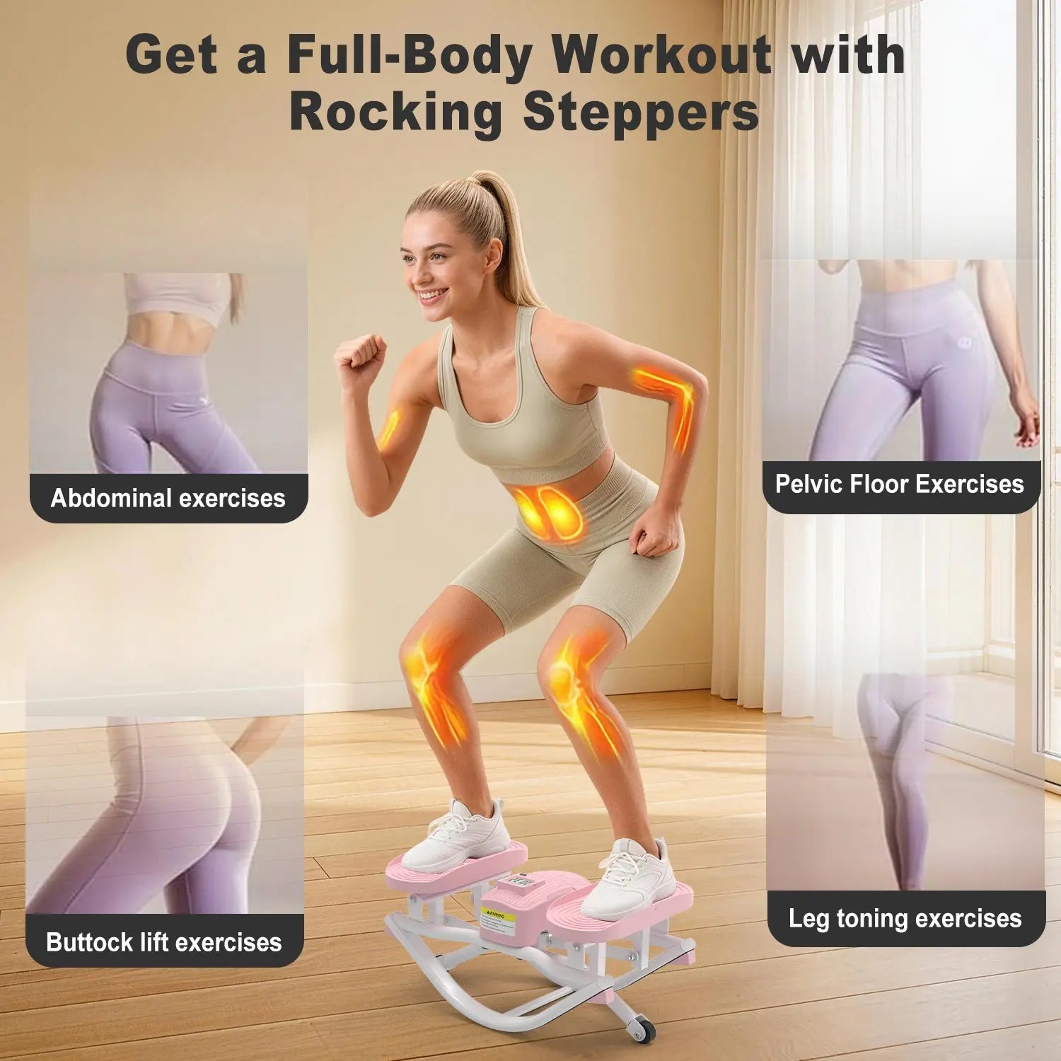 HOTWAVE Rockstepper Leg, Glute, and Core Trainer — 3D Rocking Glute Workout,350 Lb Weight Capacity, No-Assembly Required Cardio Stepper, Indoor Fitness Equipment Summervibes