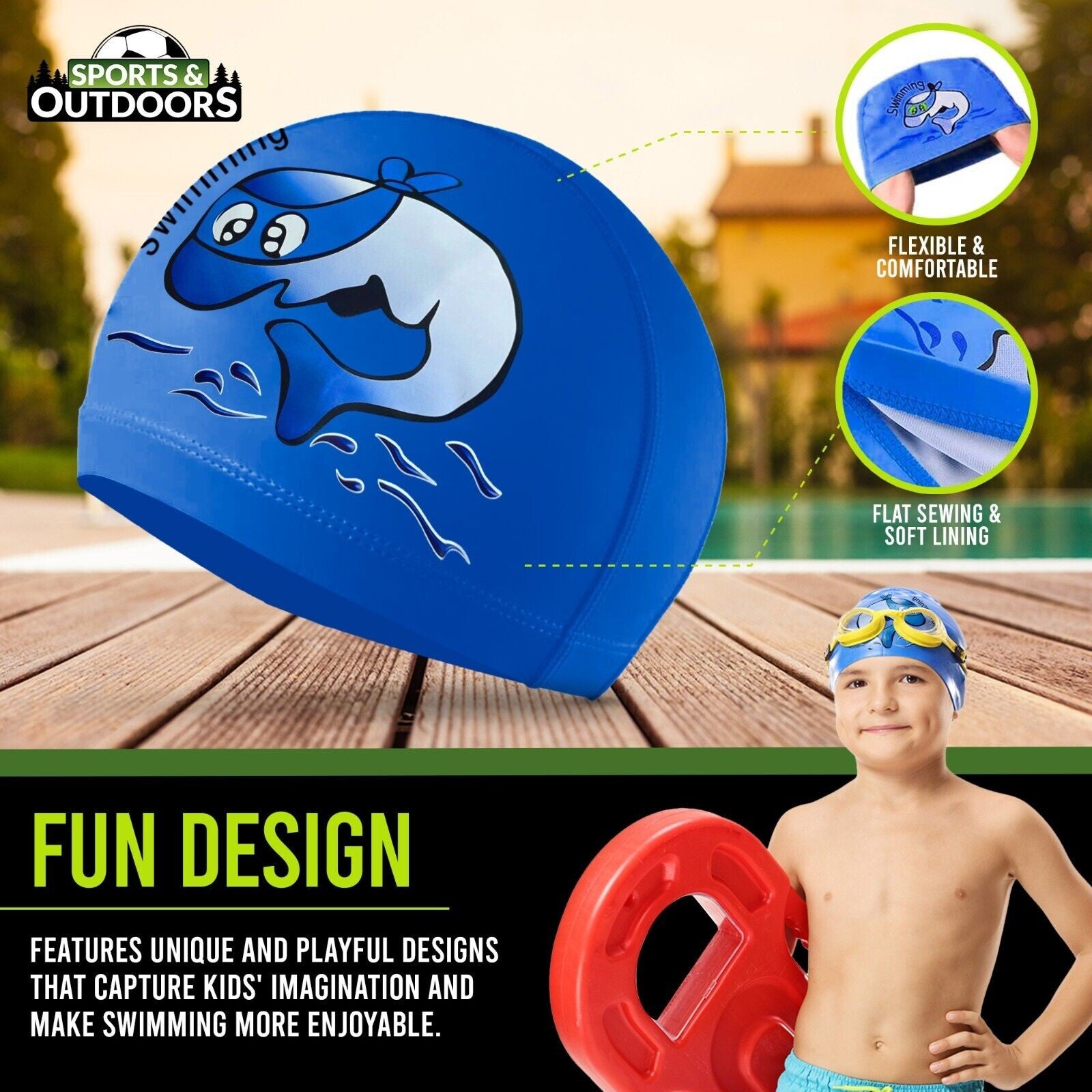Kids Swimming Cap | Girls Boys Unisex Swim Pool Hat Waterproof Silicone Durable