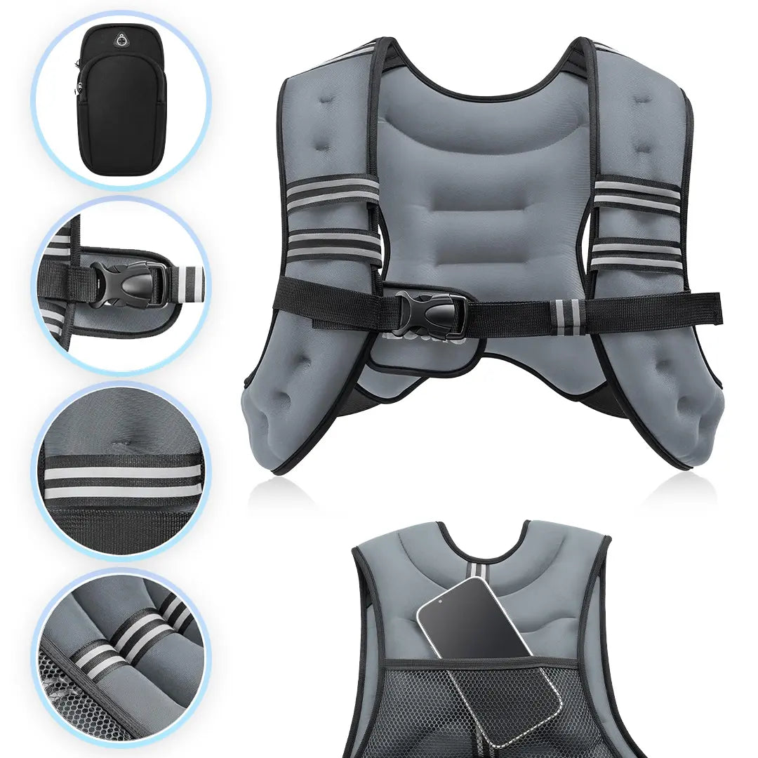 【Aprilstockup】Zelus Weighted Vests,6/8/12/16/20/25/30Lbs Weight Vest with Detachable Phone Pouch&Reflective Stripes&Adjustable Straps| Exercise Equipment & Workout Enhancer for Motivational Walking, Strength Training, Running, Rucking#Summervibes Summervi