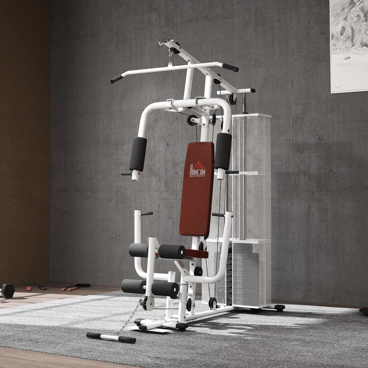 Multifunction Home Gym Weight Training Workout Station White - Top Beat Cart