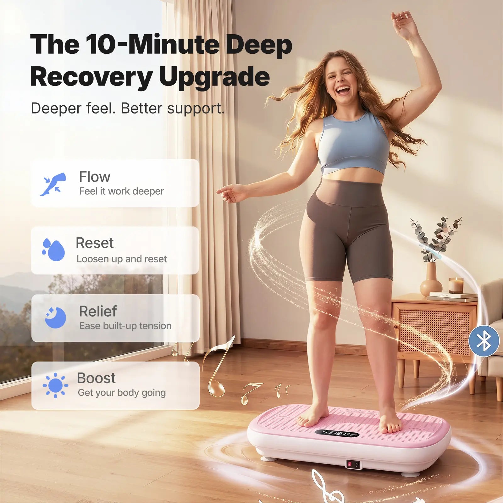 Merach High-Power Vibration Plate Exercise Machine,440Lbs Weight Capacity, Bluetooth Remote Control, 4 Workout Modes for Home Gym Fitness Equipment Summervibes