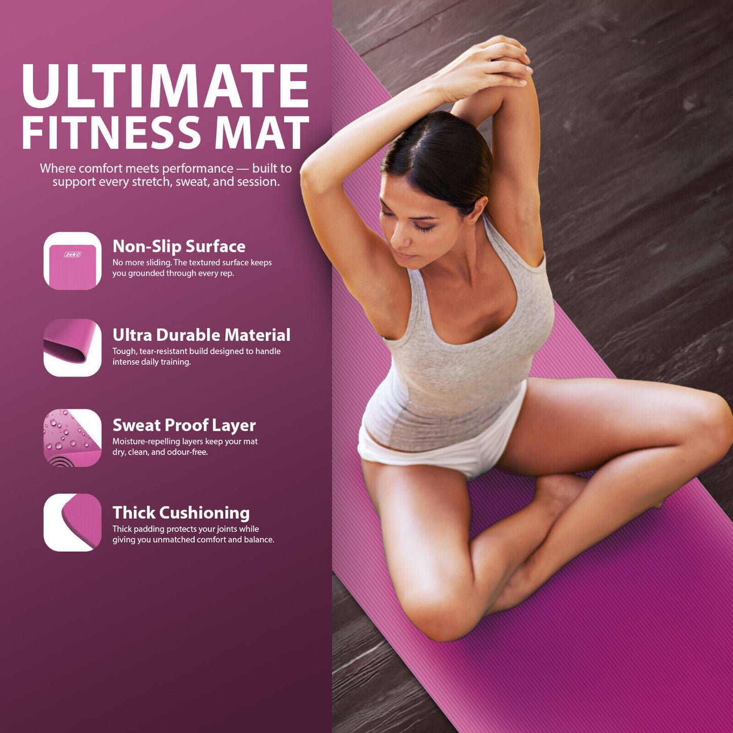 YOGA MAT 10MM THICK EXERCISE MAT GYM WORKOUT FITNESS PILATES HOME NON SLIP NBR