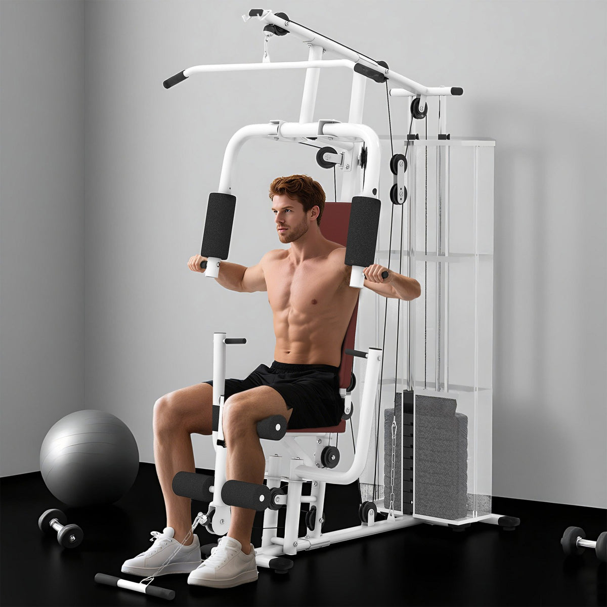 Multifunction Home Gym Weight Training Workout Station White - Top Beat Cart