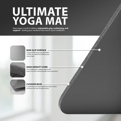 YOGA MAT 10MM THICK EXERCISE MAT GYM WORKOUT FITNESS PILATES HOME NON SLIP NBR