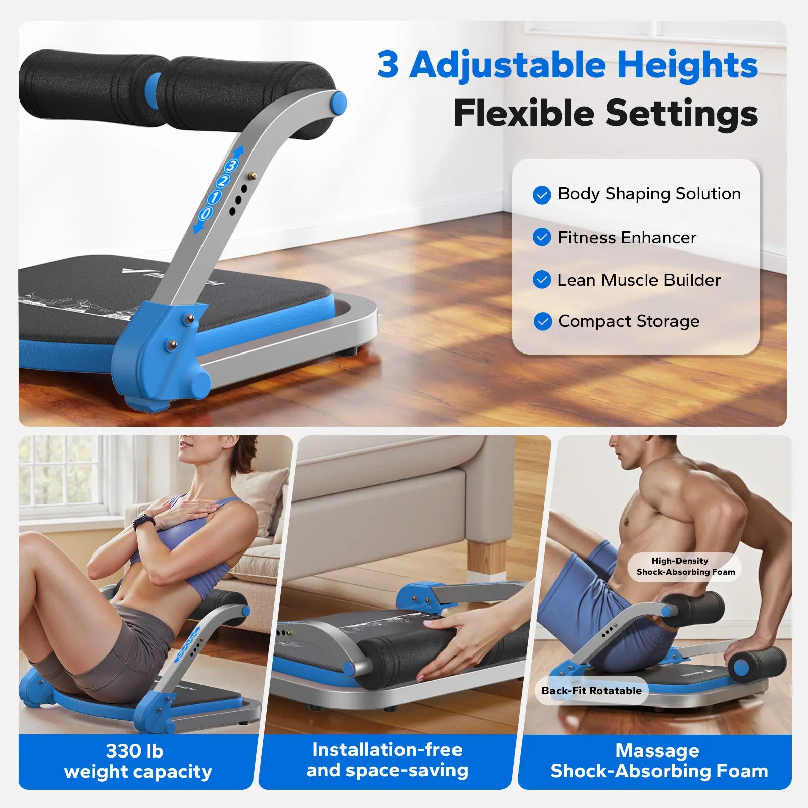 Merach Sit-Up Exercise Equipment, 3-Level Adjustable Ab Crunch Machine Roll-Up Machine, Core Trainer for Body Shaping & Muscle Building, Compact Abdominal Workout System for Home Gym Summervibes