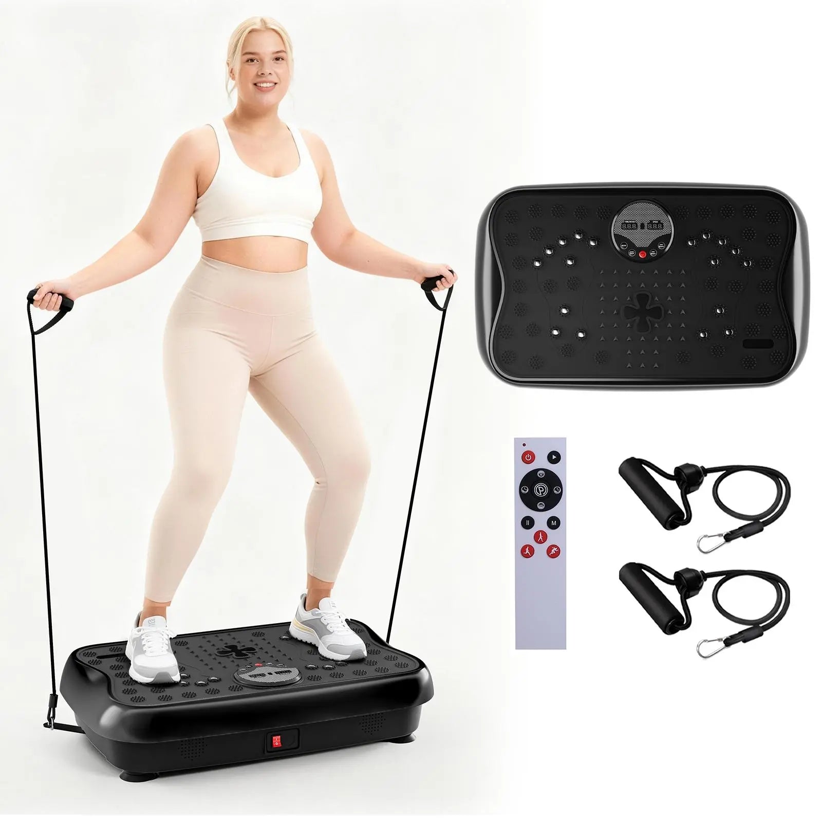 Hophorse High-Power Vibration Plate Exercise Machine Oscillating Plate 300 Lbs Weight Capacity Bluetooth Remote Control 3-In-1 Indoor Home Gym Fitness Equipment with 2 Resistance Bands