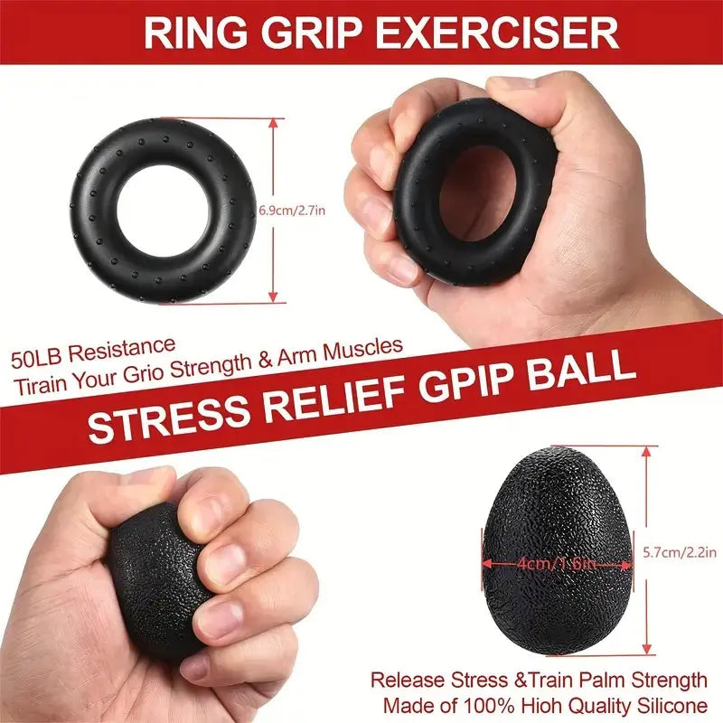 E.G Hand Grip Strengthener Kit - Adjustable Resistance Gripper, Finger Exerciser, Stress Ball & Forearm Trainer 5-In-1 Set for Comprehensive Workout & Rehabilitation
