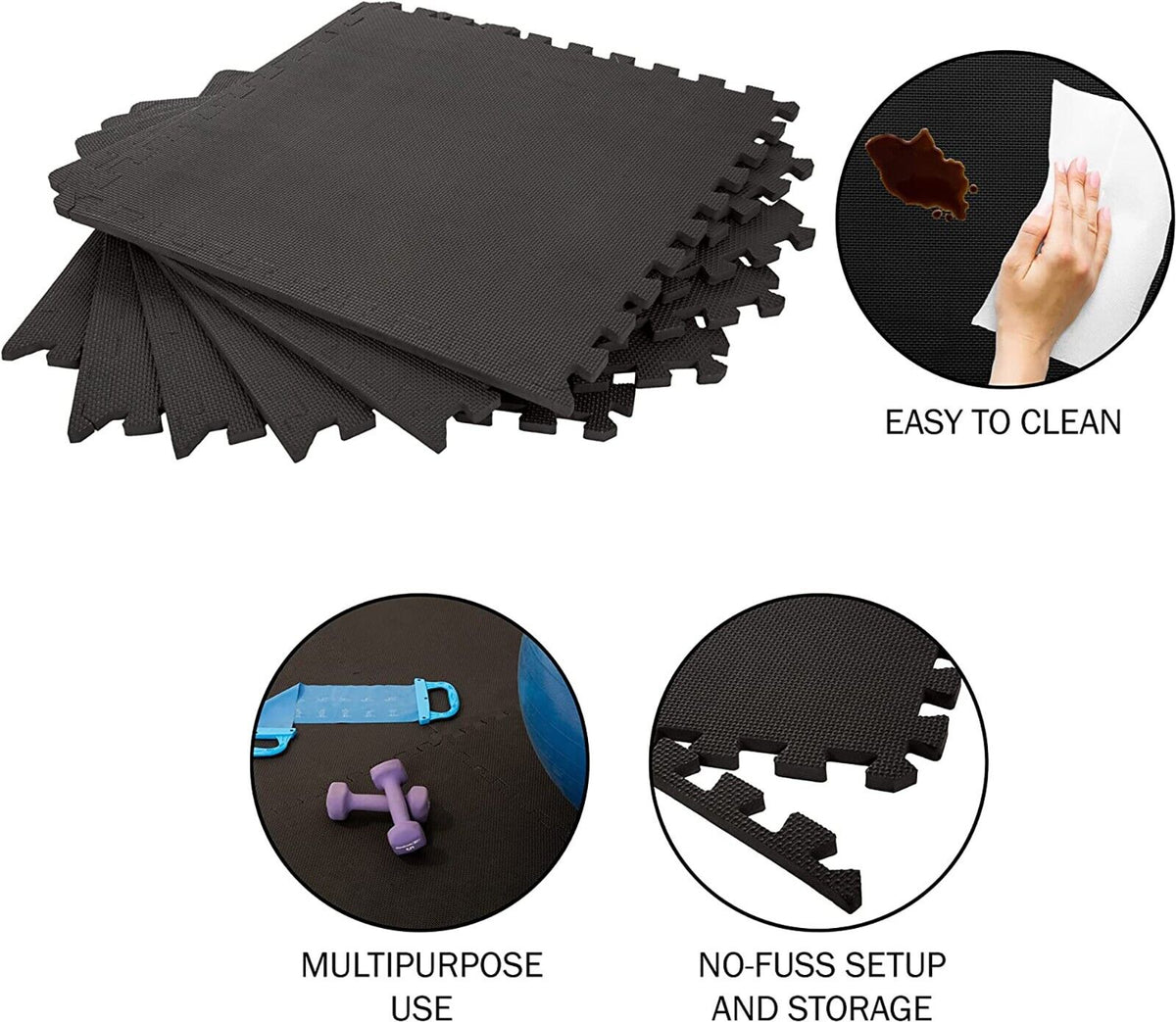 INTERLOCKING EVA SOFT FOAM EXERCISE FLOOR MATS GARAGE OFFICE KIDS PLAY - Top Beat Cart