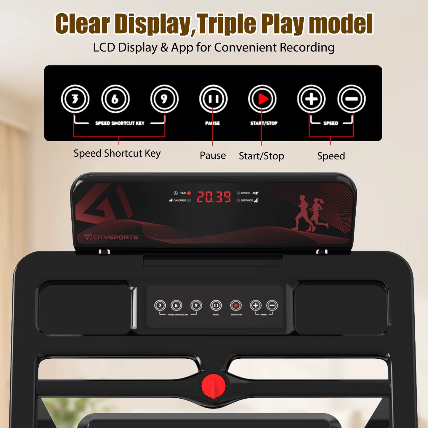 Folding Treadmill, Electric Treadmill, 2 in 1 Treadmill for Home Office, 120Kg,1-12Km/H, APP, Remote Control