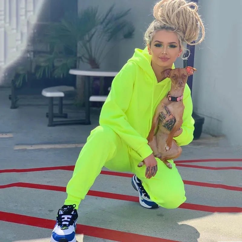 2023 Neon Green Solid Tracksuit Women 2 Piece Sets Casual Outfit Pants Set Suit Long Sleeve Clothing Set Streetwear Femme - Top Beat Cart