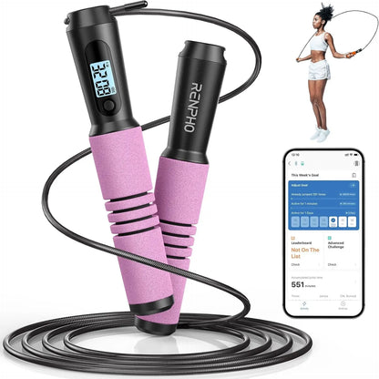 RENPHO Smart Jump Rope with APP Data Storage, Jumping Rope for Men, Women, Skipping Rope with Counter, Home Workout Equipment Gym Gifts Spring Glow Up