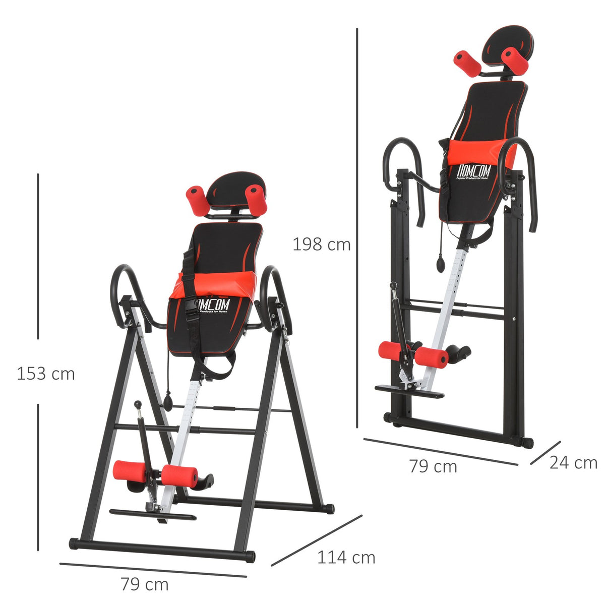 HOMCOM Adjustable Gravity Inversion Table with Safety Belt, Red - Top Beat Cart