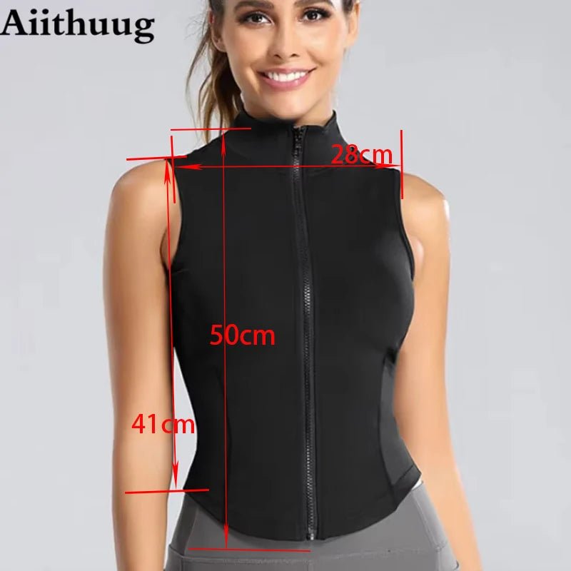 Aiithuug Athletic Zip up Sweat Vest Jacket Sleeveless Running Yoga Tops High Neck Shirts Sports Top Fitness Women Workout Tops - Top Beat Cart
