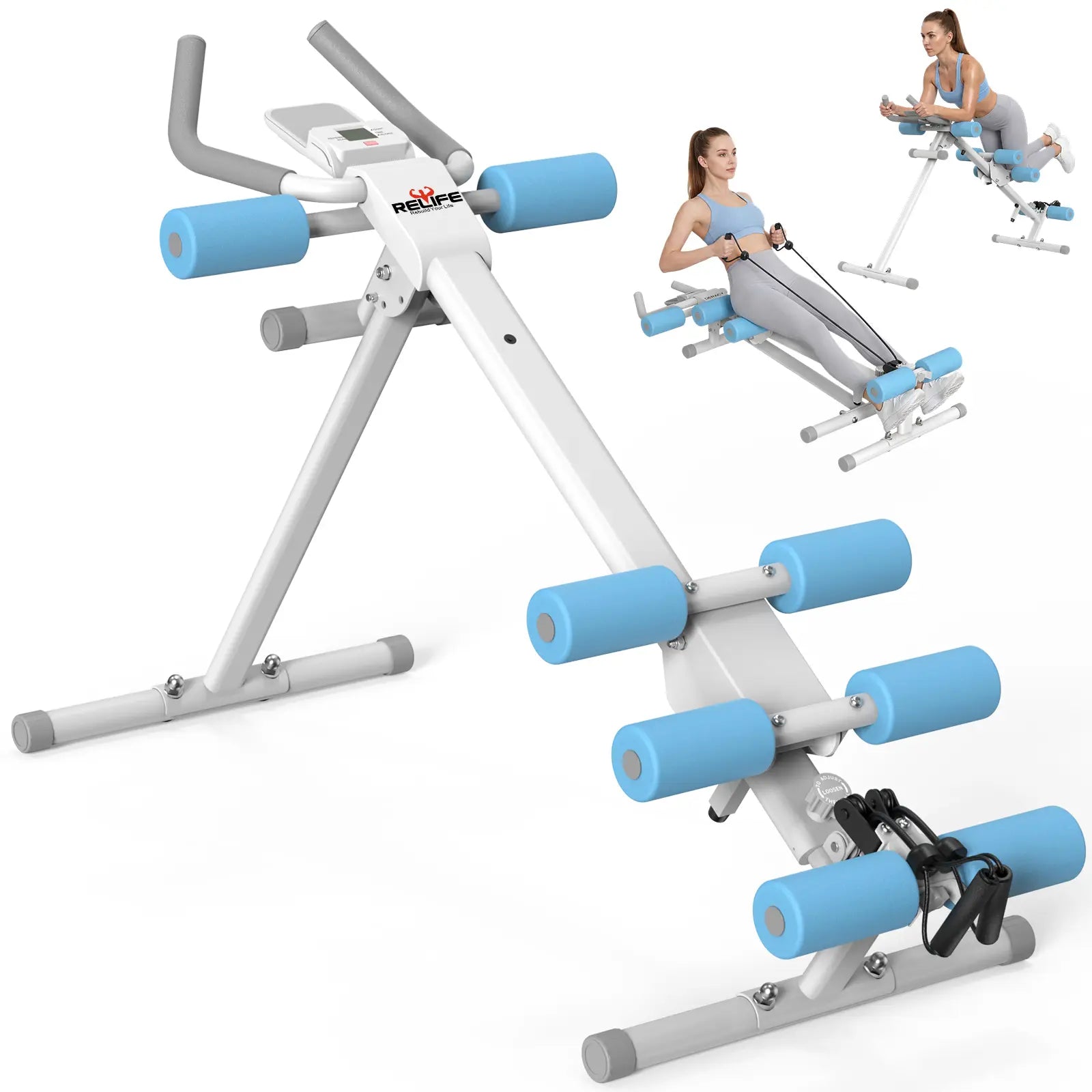 RELIFE SPORTS Foldable Adjustable Ab Trainer with LCD Monitor for Women - 440LBS Capacity, 5-Level Height & 2-Level Incline, Home Gym Equipment, Ideal Gift for Fitness Beginners