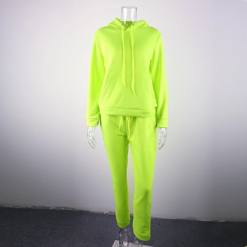 2023 Neon Green Solid Tracksuit Women 2 Piece Sets Casual Outfit Pants Set Suit Long Sleeve Clothing Set Streetwear Femme - Top Beat Cart