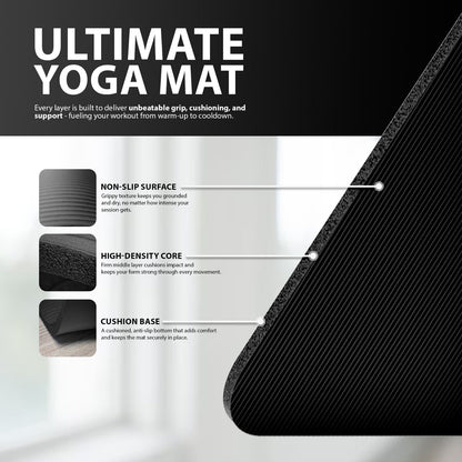 YOGA MAT 10MM THICK EXERCISE MAT GYM WORKOUT FITNESS PILATES HOME NON SLIP NBR