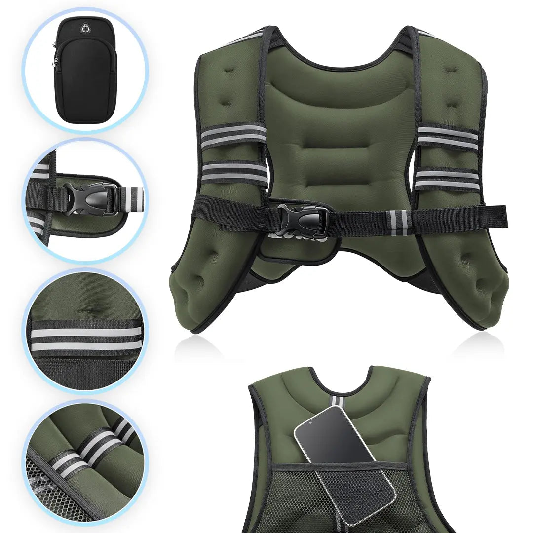 【Aprilstockup】Zelus Weighted Vests,6/8/12/16/20/25/30Lbs Weight Vest with Detachable Phone Pouch&Reflective Stripes&Adjustable Straps| Exercise Equipment & Workout Enhancer for Motivational Walking, Strength Training, Running, Rucking#Summervibes Summervi