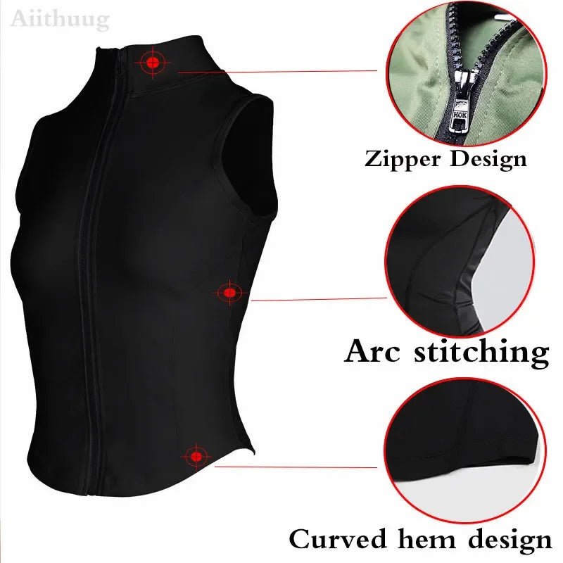 Aiithuug Athletic Zip up Sweat Vest Jacket Sleeveless Running Yoga Tops High Neck Shirts Sports Top Fitness Women Workout Tops - Top Beat Cart