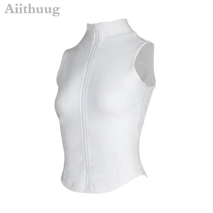Aiithuug Athletic Zip up Sweat Vest Jacket Sleeveless Running Yoga Tops High Neck Shirts Sports Top Fitness Women Workout Tops - Top Beat Cart