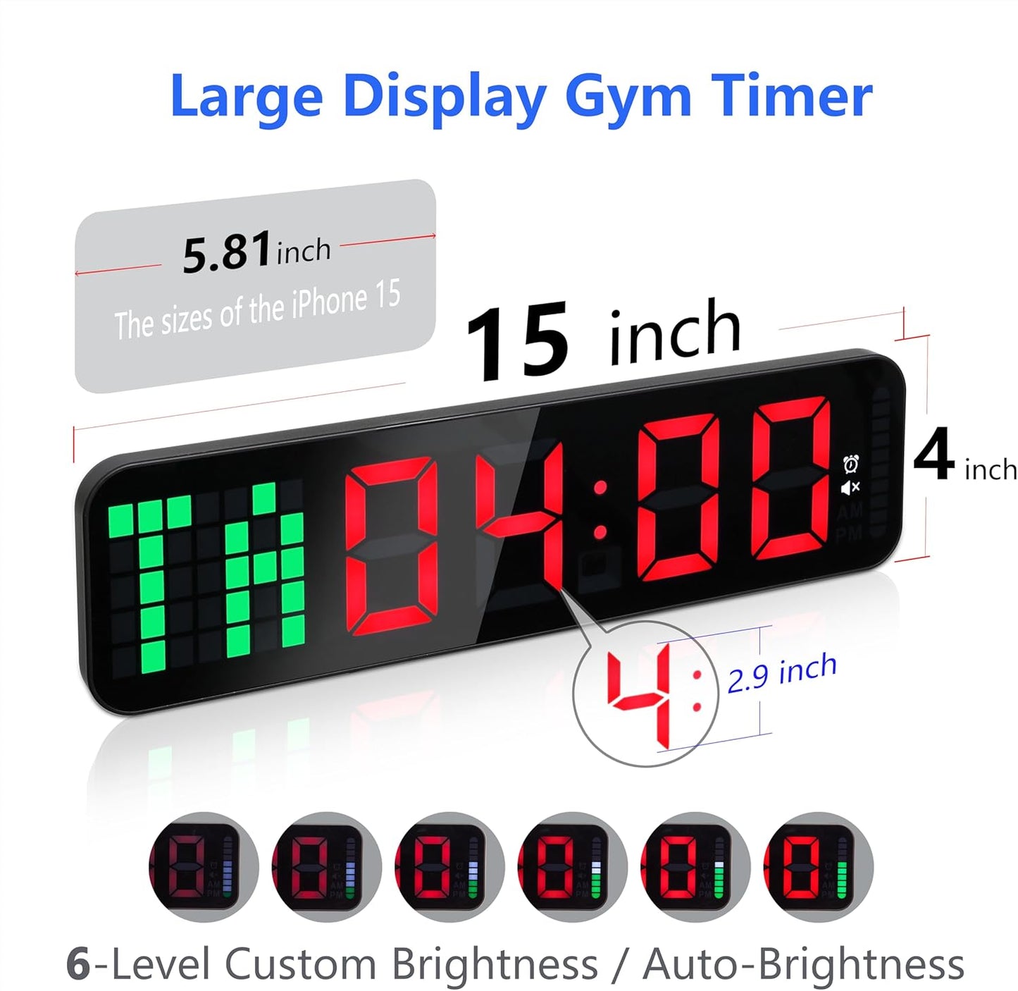 Gym Timer - Large Digital Gym Clock Wall with Interval Time Progress Bar, Countdown/Up Stopwatch, Remote Control for Home Gym Garage Boxing Crossfit