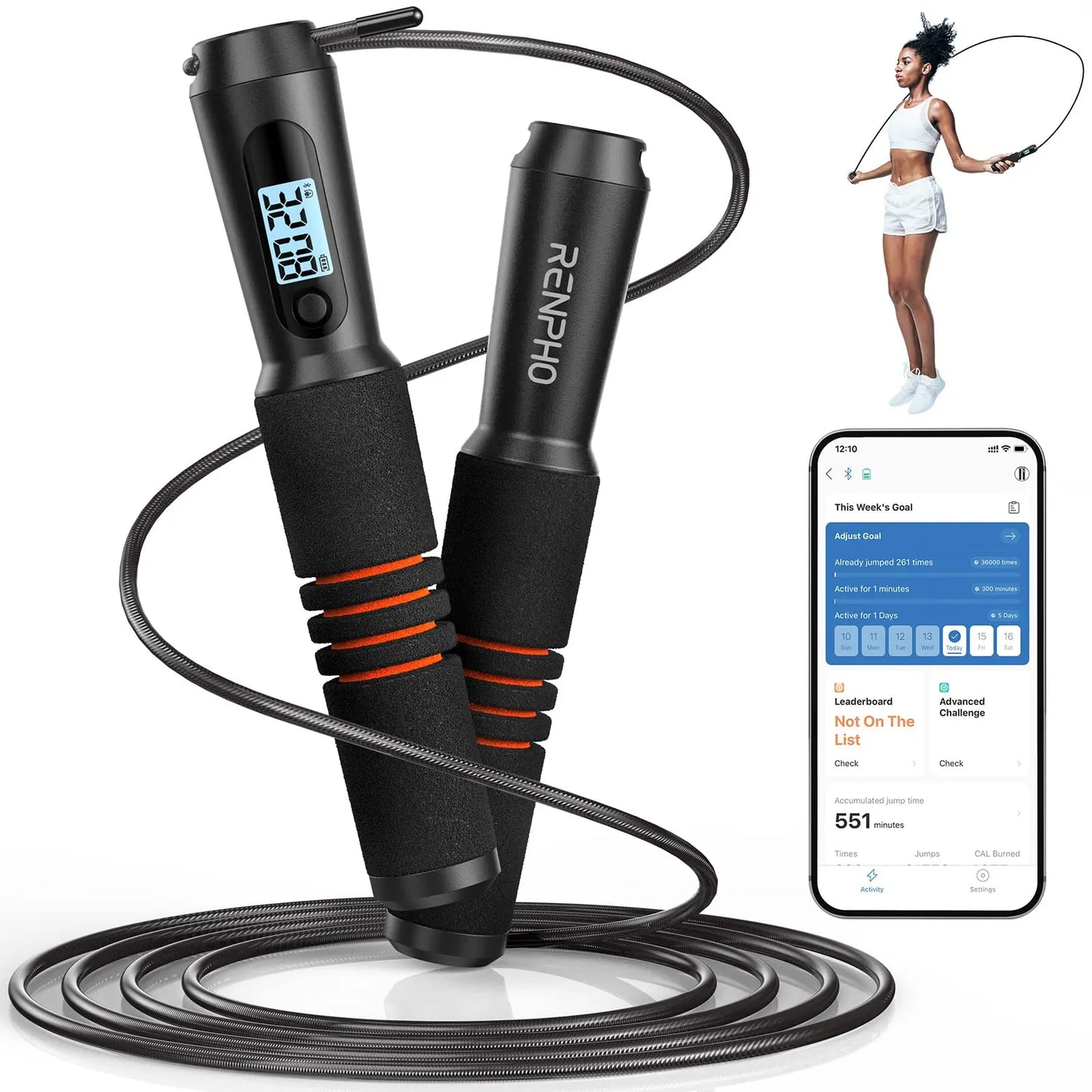RENPHO Smart Jump Rope with APP Data Storage, Jumping Rope for Men, Women, Skipping Rope with Counter, Home Workout Equipment Gym Gifts Spring Glow Up