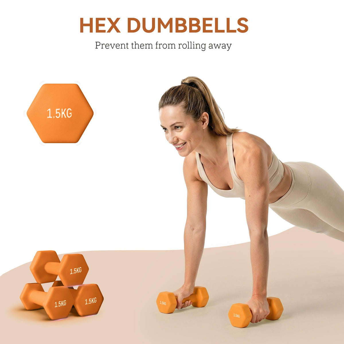 Set of 6 Dumbbells, Hexagonal Weights Pair, 2 X 3Kg, 2 X 4Kg, 2 X 5Kg - Top Beat Cart