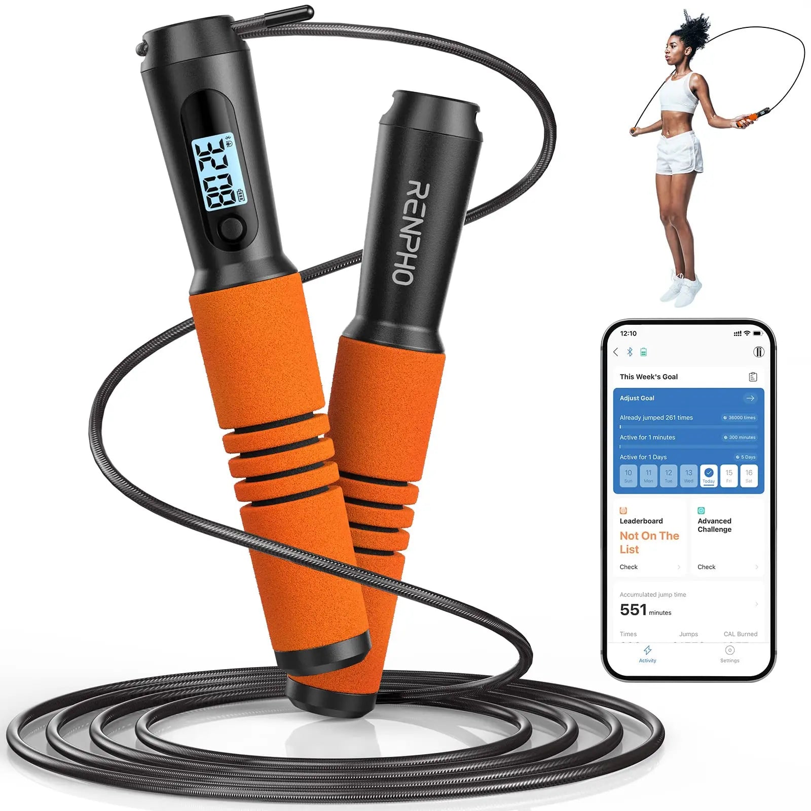 RENPHO Smart Jump Rope with APP Data Storage, Jumping Rope for Men, Women, Skipping Rope with Counter, Home Workout Equipment Gym Gifts Spring Glow Up
