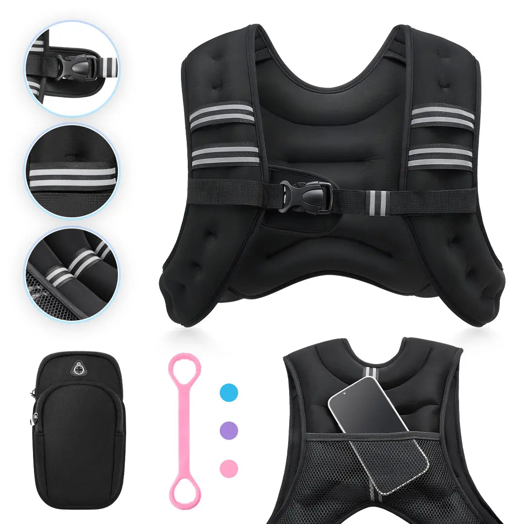 【Aprilstockup】Zelus Weighted Vests,6/8/12/16/20/25/30Lbs Weight Vest with Detachable Phone Pouch&Reflective Stripes&Adjustable Straps| Exercise Equipment & Workout Enhancer for Motivational Walking, Strength Training, Running, Rucking#Summervibes Summervi