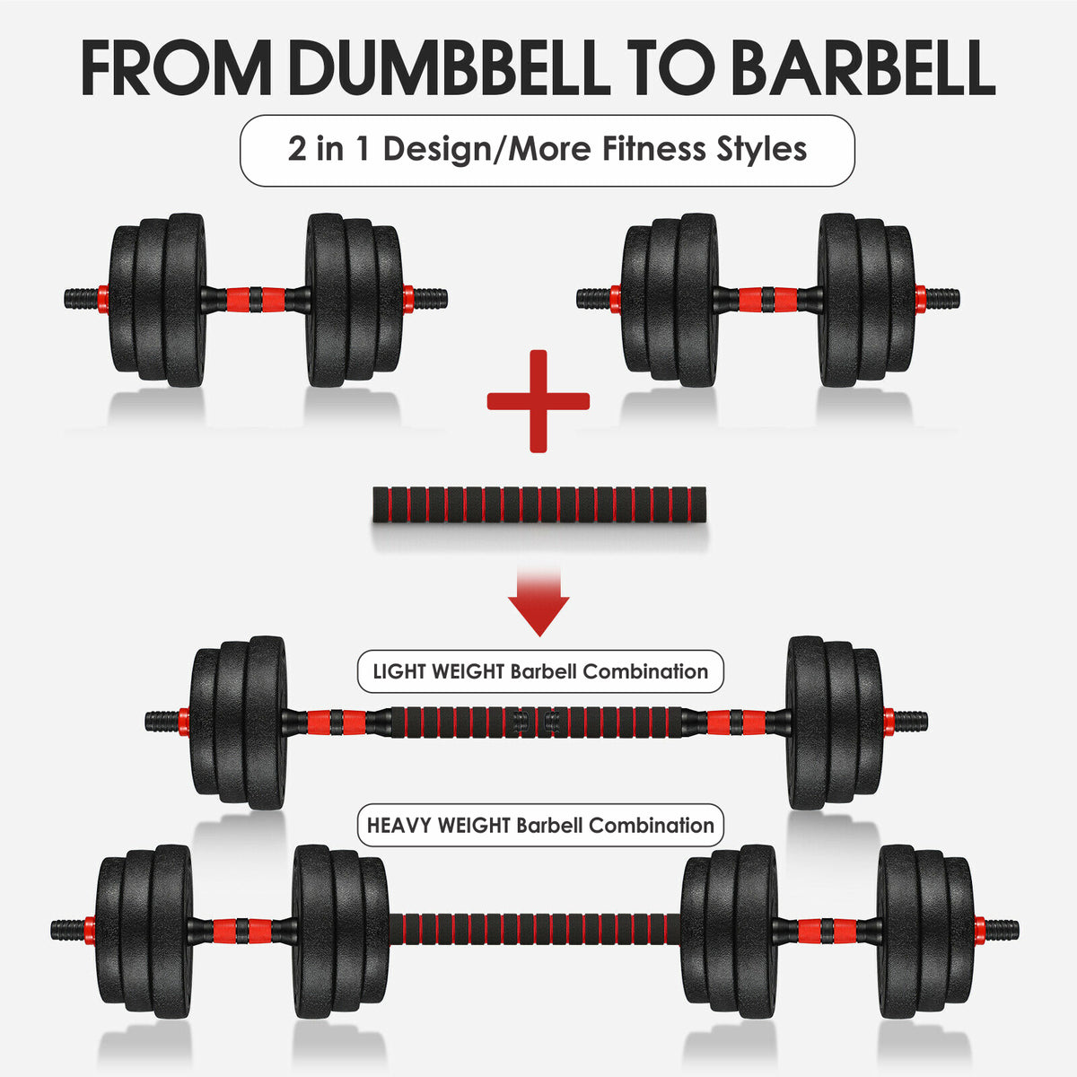 15/20/30/40 Kg Dumbbell Barbell Weight Set Pair Hand Weights Gym Fitness Workout - Top Beat Cart