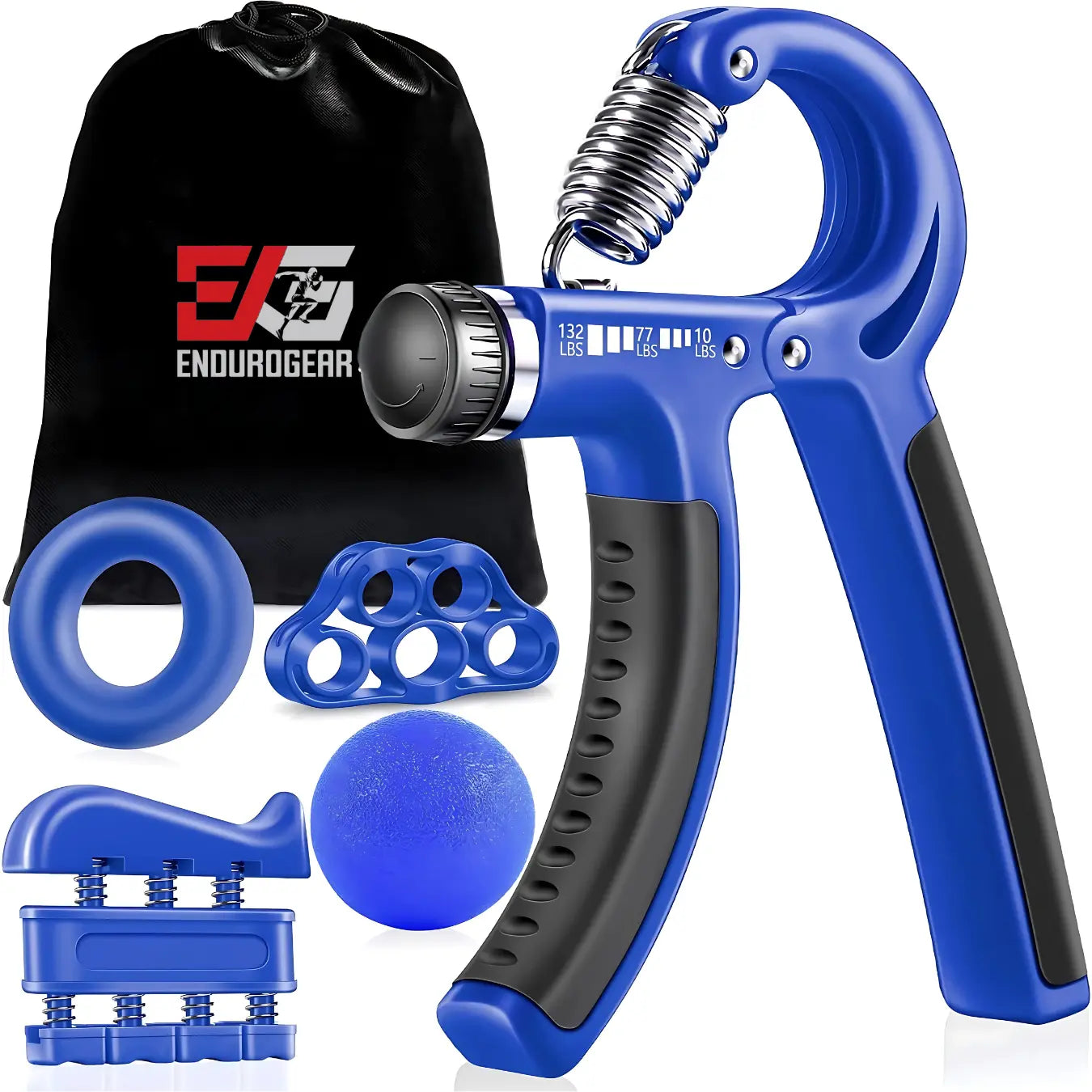 E.G Hand Grip Strengthener Kit - Adjustable Resistance Gripper, Finger Exerciser, Stress Ball & Forearm Trainer 5-In-1 Set for Comprehensive Workout & Rehabilitation