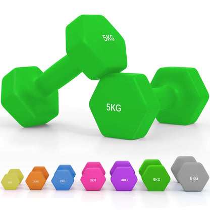 Set of 6 Dumbbells, Hexagonal Weights Pair, 2 X 3Kg, 2 X 4Kg, 2 X 5Kg - Top Beat Cart