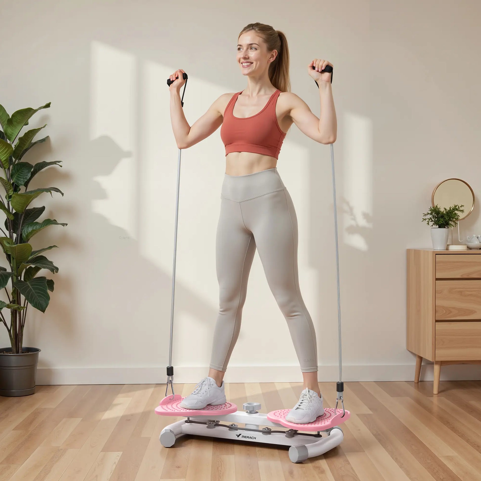 【Live Link Only】Merach Waist Twist Machine Slim Toned Abs Waist Twister Double Non-Slip No Noise Use Exercise Equipment Abdominal Roller Workout for Women Summervibes