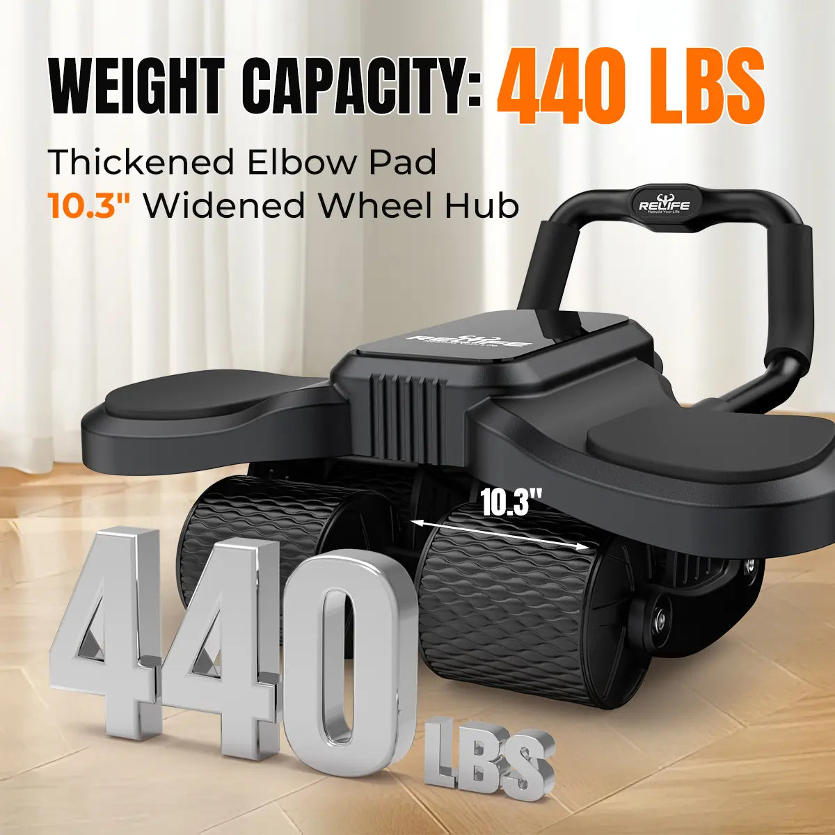 RELIFE REBUILD YOUR LIFE 4-Wheel Ab Roller with Knee Mat Automatic Rebound 2 in 1 Ab Roller with Widened Elbow Support Abdominal Training Equipment