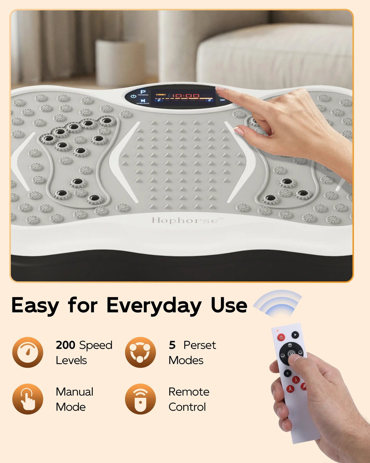 Hophorse High-Power Vibration Plate Exercise Machine Oscillating Plate 300 Lbs Weight Capacity Bluetooth Remote Control 3-In-1 Indoor Home Gym Fitness Equipment with 2 Resistance Bands