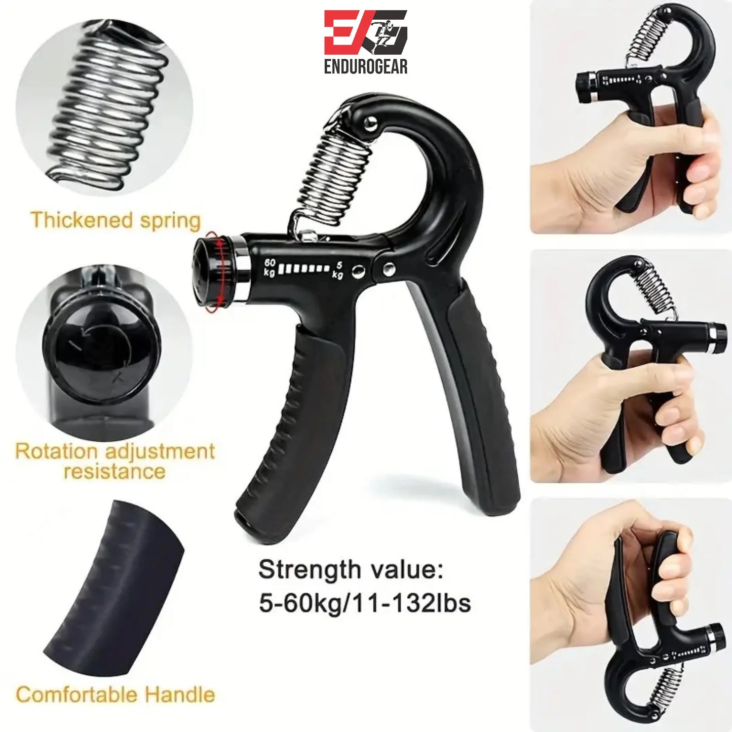 E.G Hand Grip Strengthener Kit - Adjustable Resistance Gripper, Finger Exerciser, Stress Ball & Forearm Trainer 5-In-1 Set for Comprehensive Workout & Rehabilitation