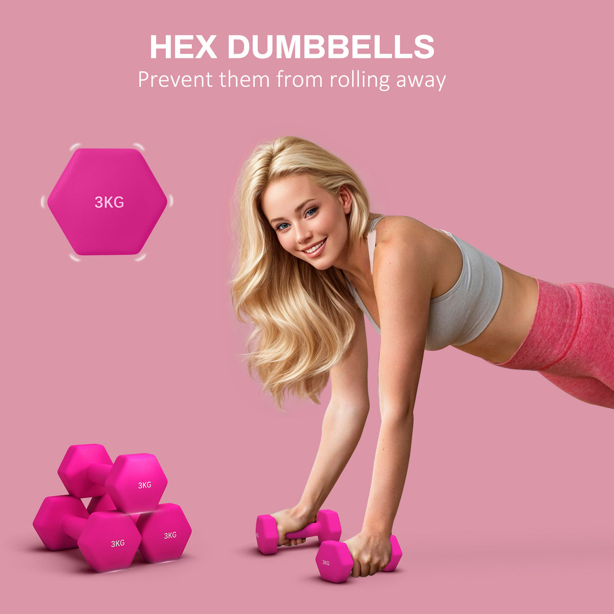 Set of 6 Dumbbells, Hexagonal Weights Pair, 2 X 3Kg, 2 X 4Kg, 2 X 5Kg - Top Beat Cart